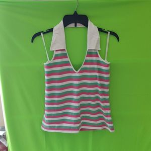 Stripped B.Y.B.B. Collared Halter Top